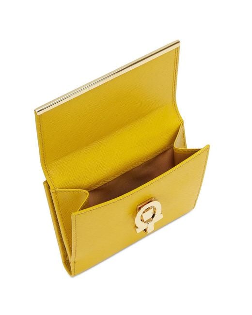 Ferragamo Yellow Logo Buckle Wallet
