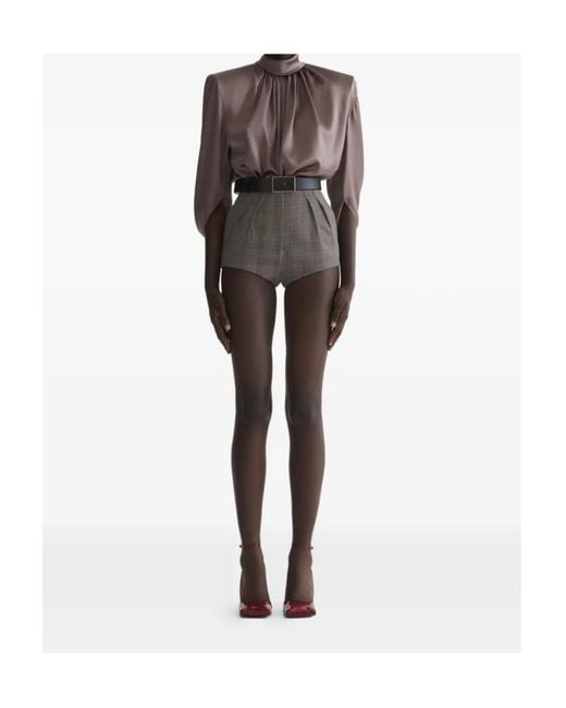 Mugler Brown Draped High-Neck Top