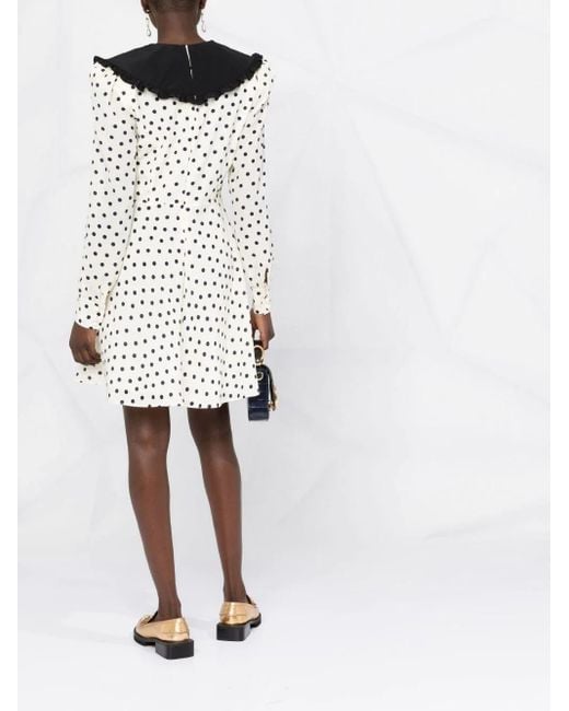 Alessandra Rich White Polka Dot-Print Flared Dress
