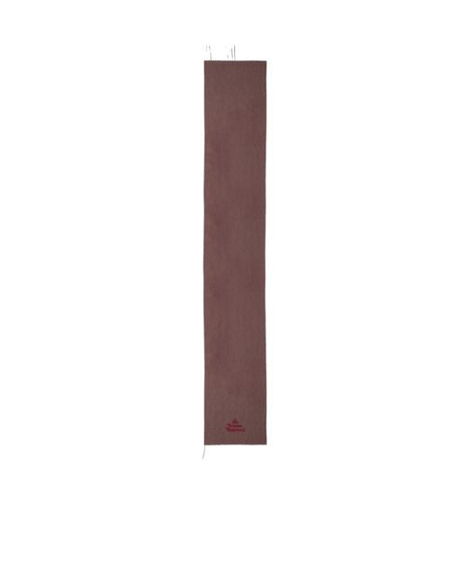 Vivienne Westwood Brown Logo Embroidered Fringed Scarf