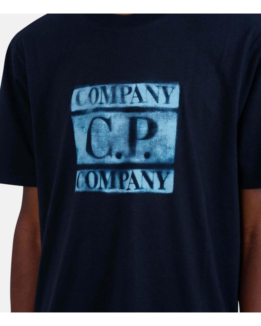 C P Company Blue T-Shirt Logo Central À Manches Courtes for men