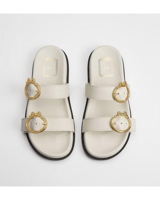 Dior White Médaillon Buckle Slide