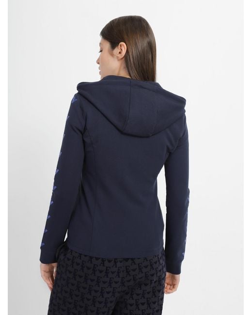 EA7 Blue Logo Hooded Casual Coat