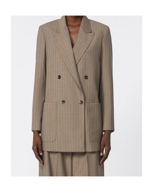 Max Mara Brown Mxmacciaio Double Breasted Oversized Pinstripe Blazer
