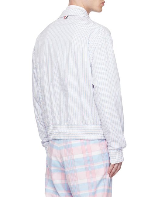 Thom Browne White Striped Drawstring Waistband Shirt Jacket for men