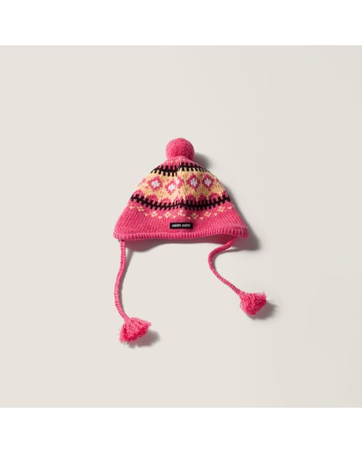 Miu Miu Red Pattern-Jacquard Beanie