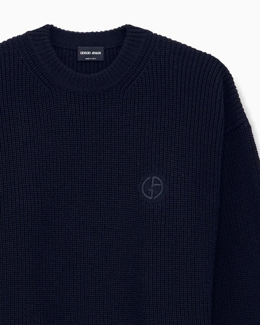 Giorgio Armani Blue Sweater Regular Fit Virgin Wool Half Cardigan Stitch for men