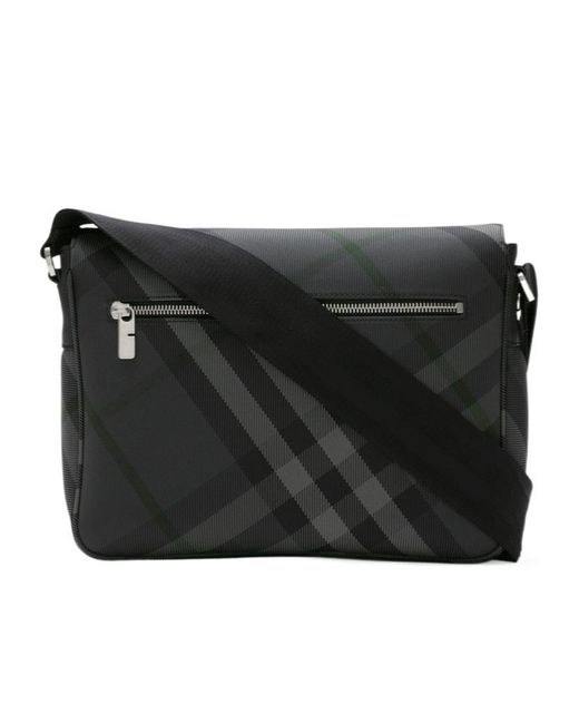 Burberry Black Checked Zipped Messenger Bag for men