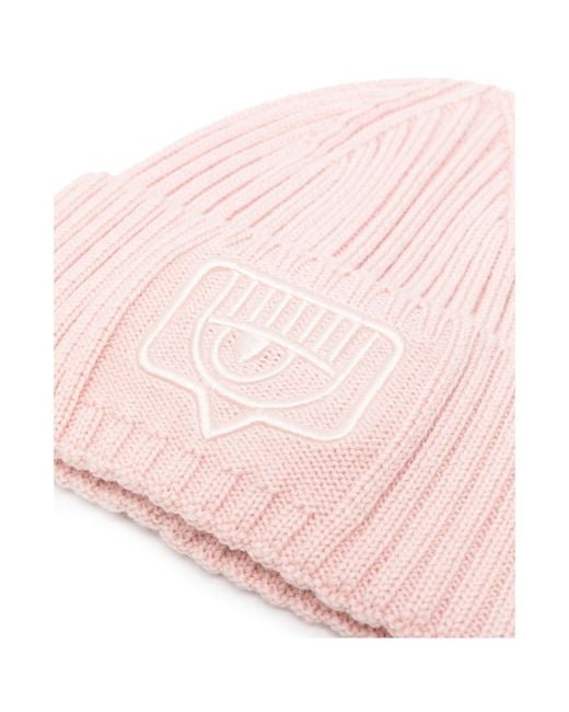 Chiara Ferragni Pink Eyelike-Embroidered Ribbed Beanie
