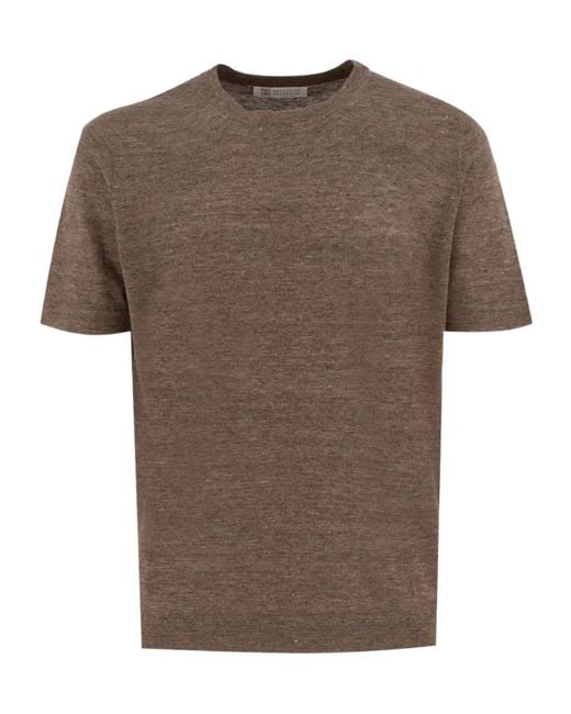 Brunello Cucinelli Brown Short-Sleeve Ribbed T-Shirt for men