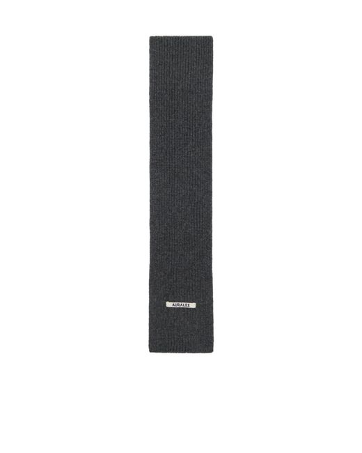 Auralee Black Rectangular Knitted Cashmere Scarf for men