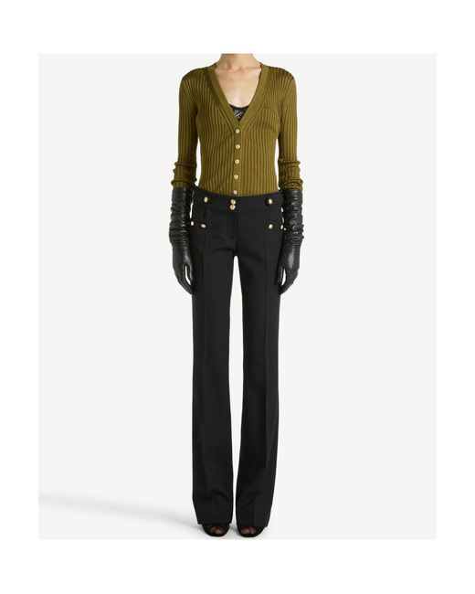 Balmain Green Buttoned Ribbed Knit Cardigan