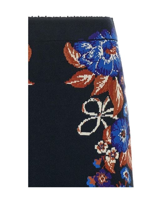 Farm Rio Blue Bow Garden Intarsia Knitted Skirt