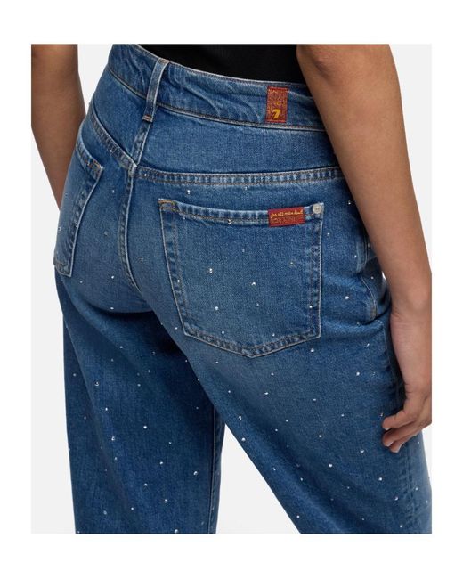 7 For All Mankind Blue Stovepipe Embellished Straight-Leg Jeans