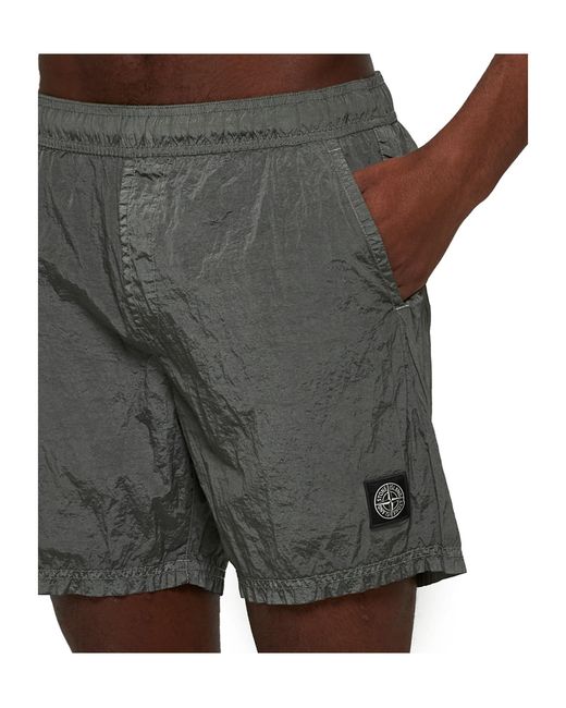 Stone Island Gray Compass Patch Swim Shorts for men