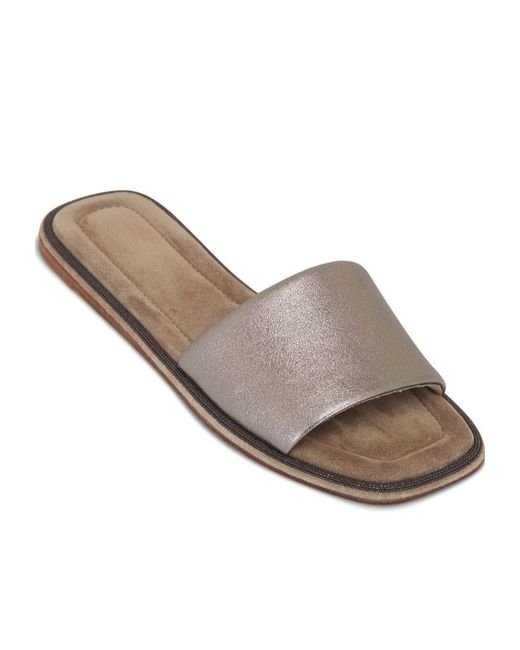 Brunello Cucinelli White Square-Toe Slip-On Slides