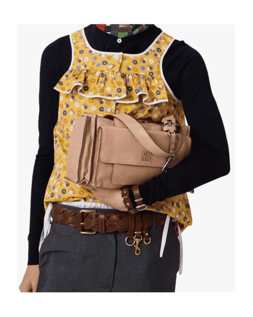 Miu Miu Natural Zippered Shoulder Bag