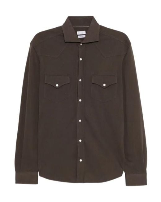 Brunello Cucinelli Brown Cotton Shirt for men