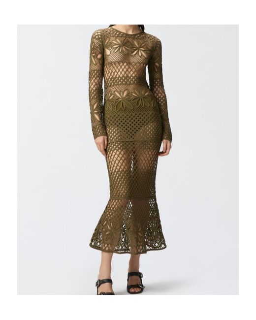 Pinko Natural Ortles Long Openwork Crochet Dress