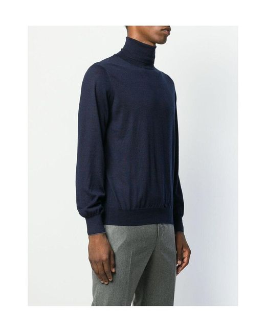 Brunello Cucinelli Blue Turtleneck Knitted Jumper for men