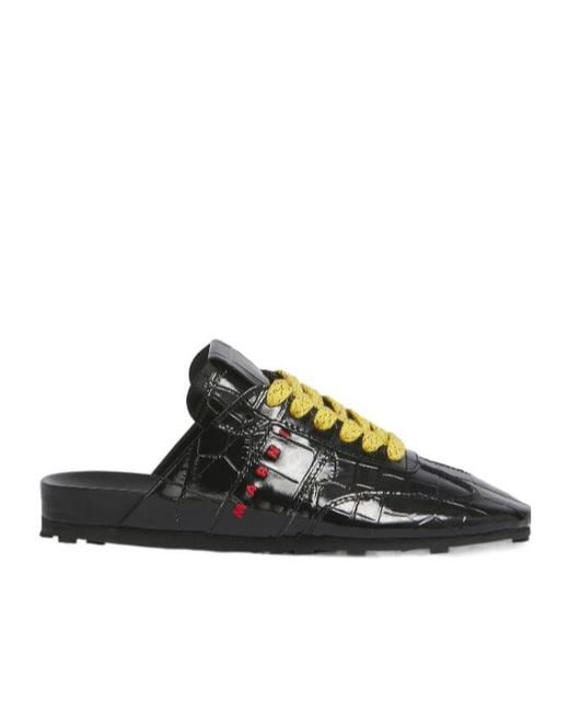 Marni Black Croc-Effect Leather Softy Soccer Slip-On Sneakers
