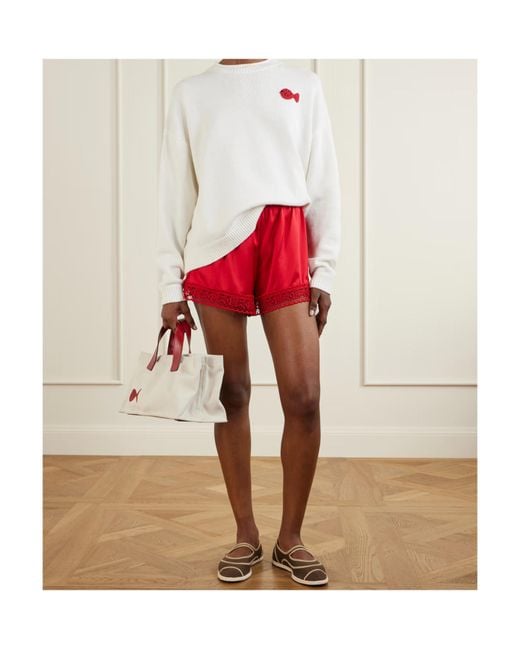 Staud White Giada Logo Embroidered Sweater