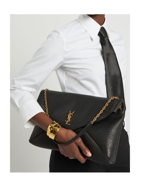 Saint Laurent Black Envelope Grained Leather Pouch