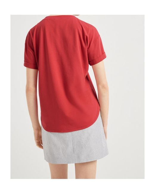 Brunello Cucinelli Red Embellished Crewneck T-Shirt