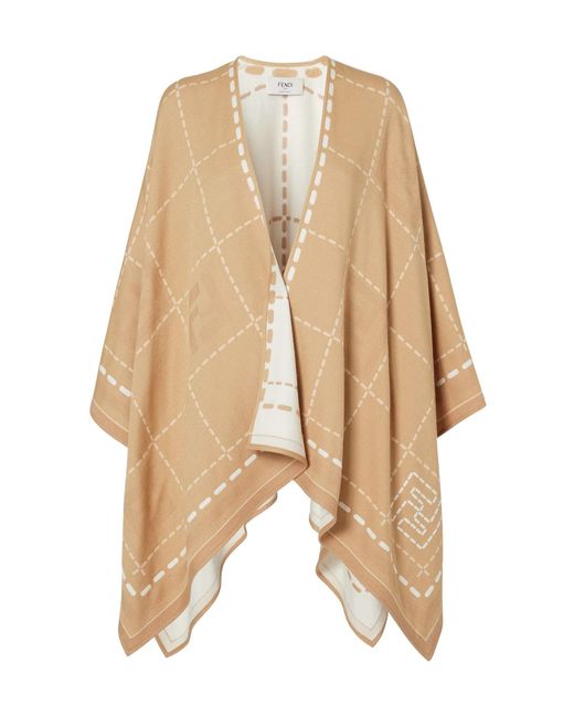 Fendi Natural Ff Jacquard Checked Poncho