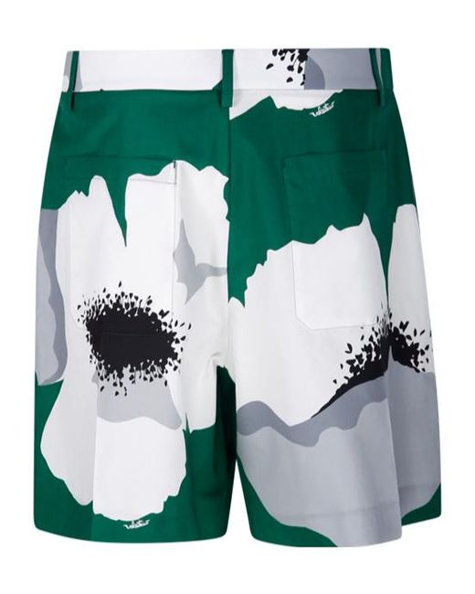 Valentino Green Flower Portrait-Print Poplin Bermuda Shorts for men