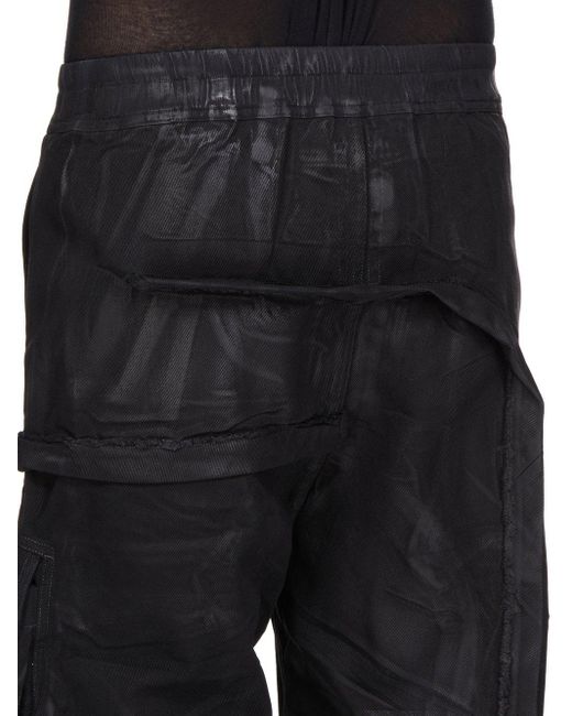 Rick Owens Black Hollywood Imbalanced Double Cargo Jumbo Belas Denim Cargo Pants for men