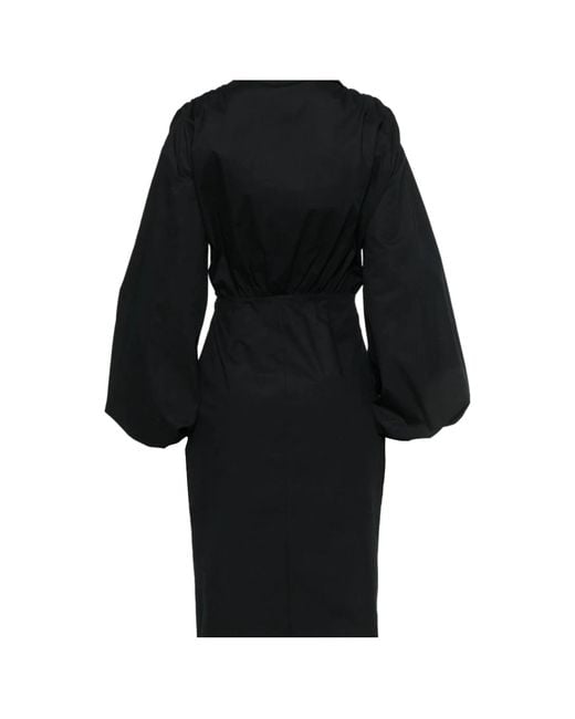 Blumarine Black Floral-Appliqué Midi Dress