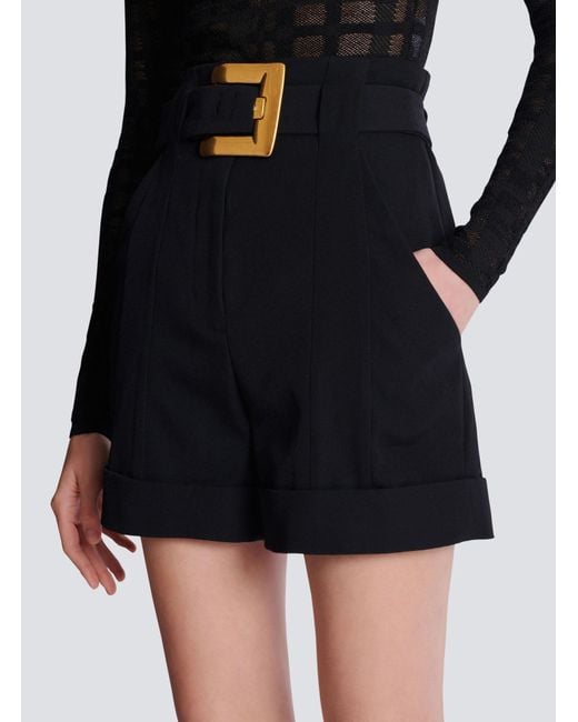 Balmain Blue Grain De Poudre Belted Shorts