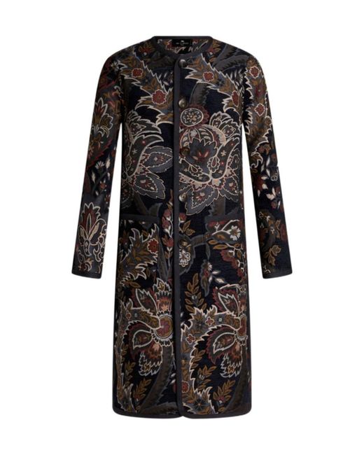 Etro Black Reversible Chenille Jacquard Coat