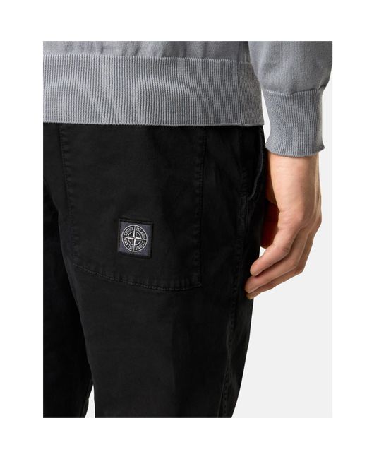 Stone Island Black Compass-Motif Straight Leg Trousers for men