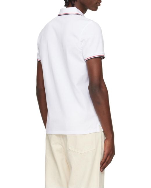 Moncler White Logo Patch Short-Sleeved Polo Shirt for men