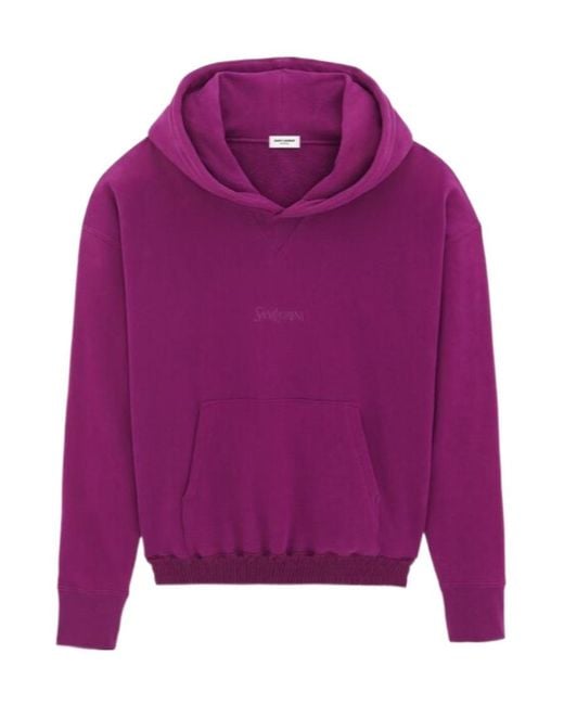 Saint Laurent Purple Logo Embroidered Long-Sleeved Hoodie for men