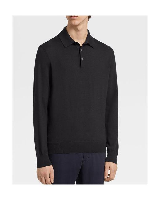 Zegna Black Long-Sleeved Polo Shirt for men