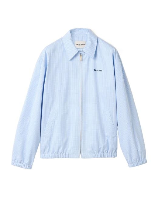 Miu Miu Blue Gingham Check Blouson Jacket