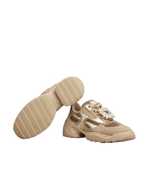 Roger Vivier Natural Embellished Lace-Up Sneakers