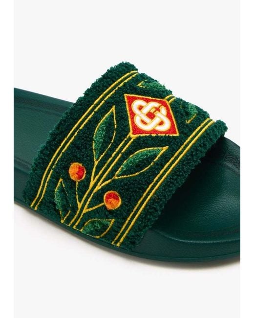 Casablanca Green Logo Detailed Terry Slides for men