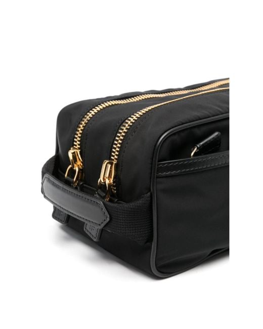 Tom Ford Black Logo Patch Zipped Wash Bag for men