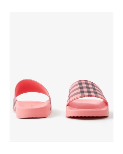 Burberry Pink Check-Print Flat Slides