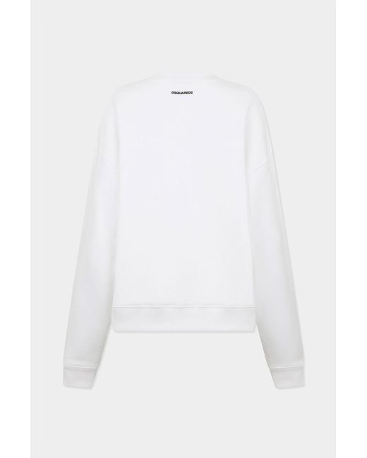 DSquared² White Iconique Relax Fit Crewneck Sweatshirt