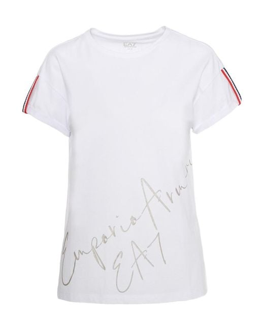 EA7 White Striped Short-Sleeved T-Shirt