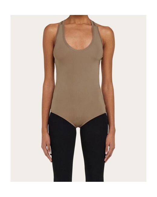 Ferragamo Brown Ferragamo Sleek Racerback Knitted Bodysuit