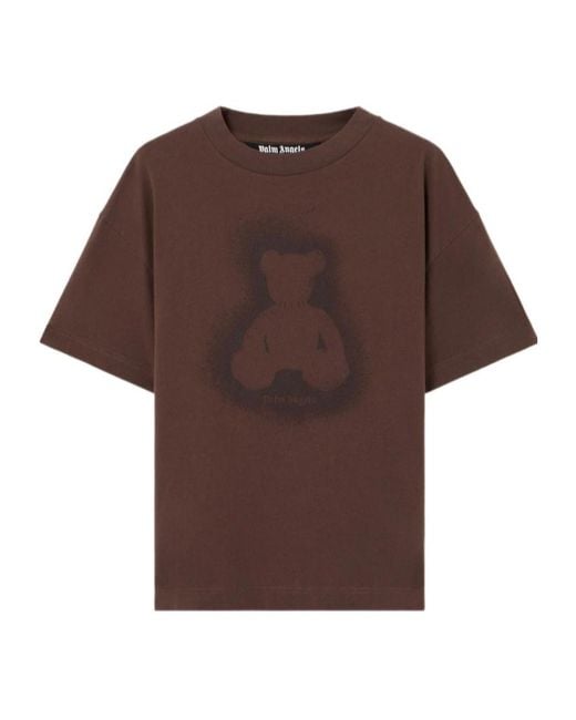 Palm Angels Brown Spray Bear Printed Crewneck T-Shirt for men