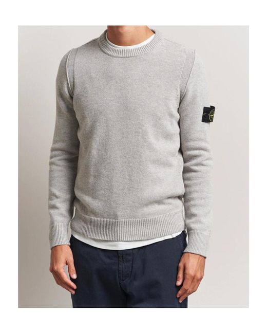 Stone Island Gray Crew-Neck Sweater for men