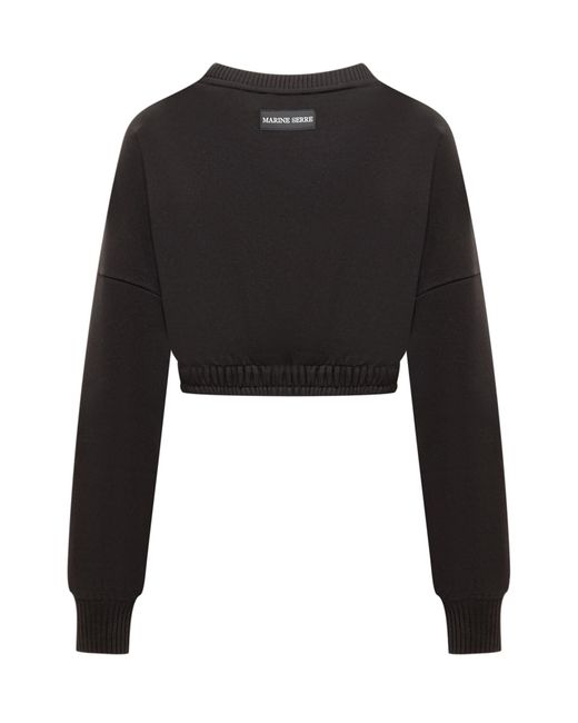 MARINE SERRE Black Moon Embroidered Cropped Knit Jumper
