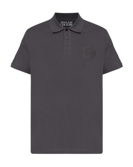 Versace Jeans Gray Couture Logo Print Short-Sleeved Polo Shirt for men